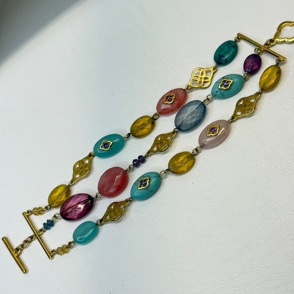 Lauren Ralph Lauren Bracelet Multi Strand Turquoise Blue‎ Beads Gold Tone - Picture 5 of 8